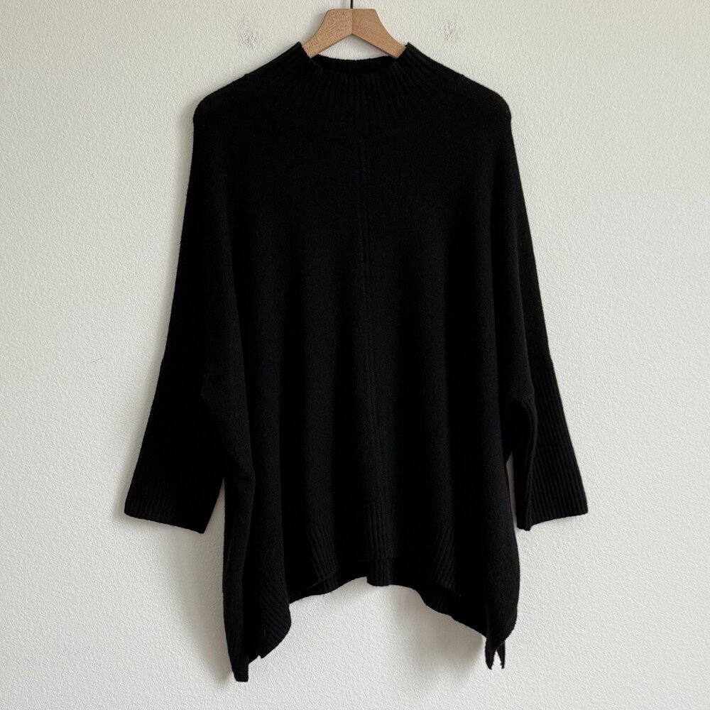 LOFT Black Mock-neck Knit Sweater Classic Oversized Soft Cozy XL 3/4 Sleeve